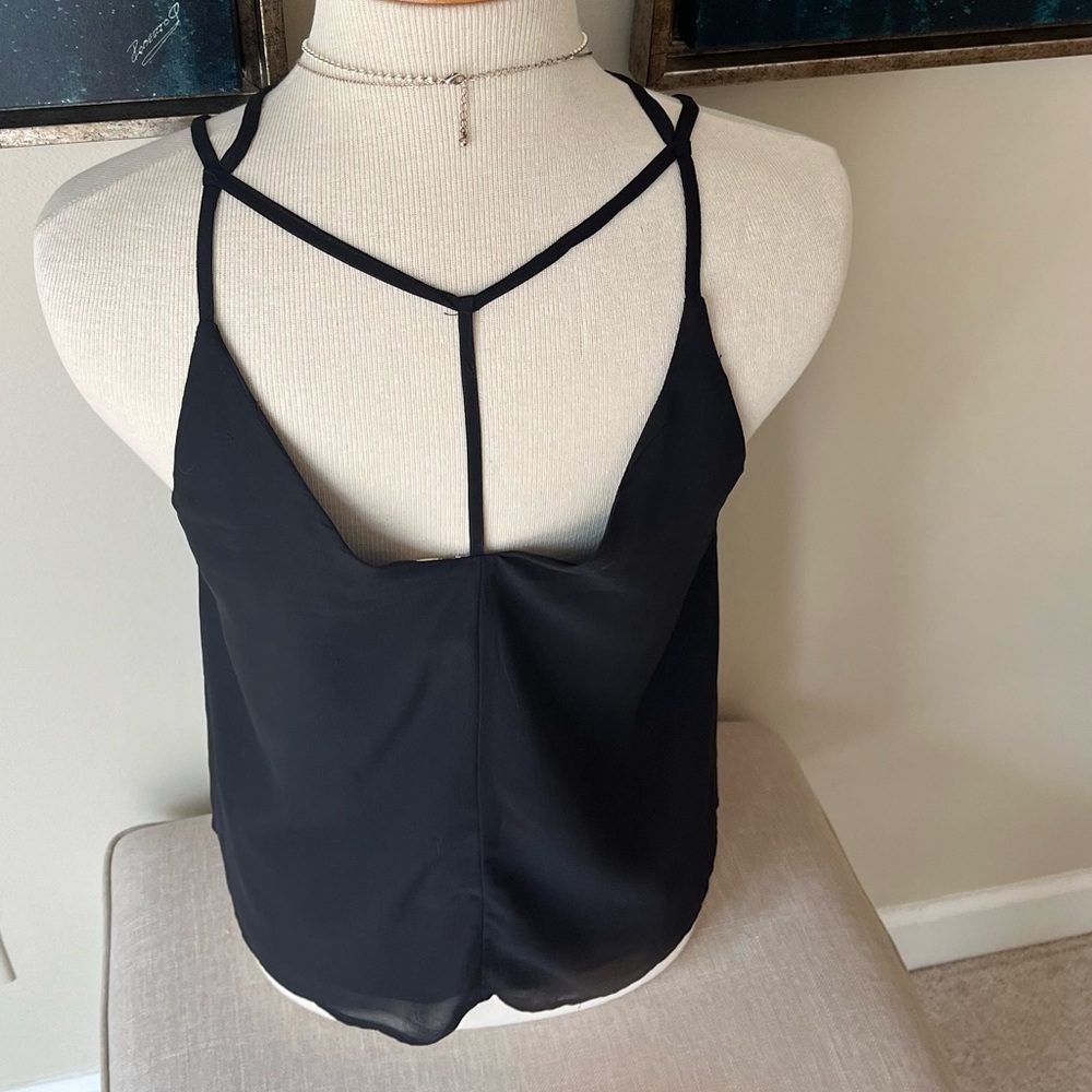 Ayla black sheer racer back sleeveless dressy top